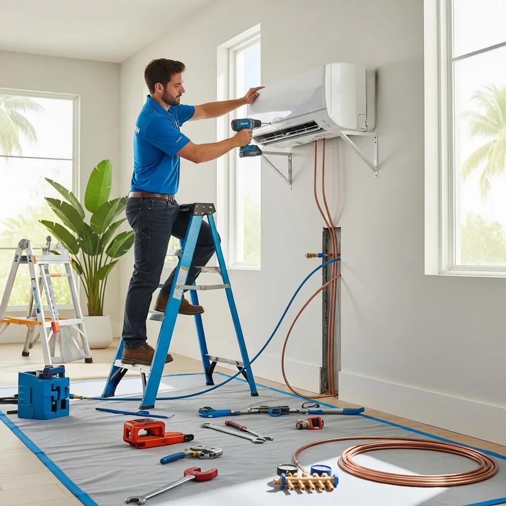 Air New Solutions technician installing a Daikin FIT unit at a Miami residence